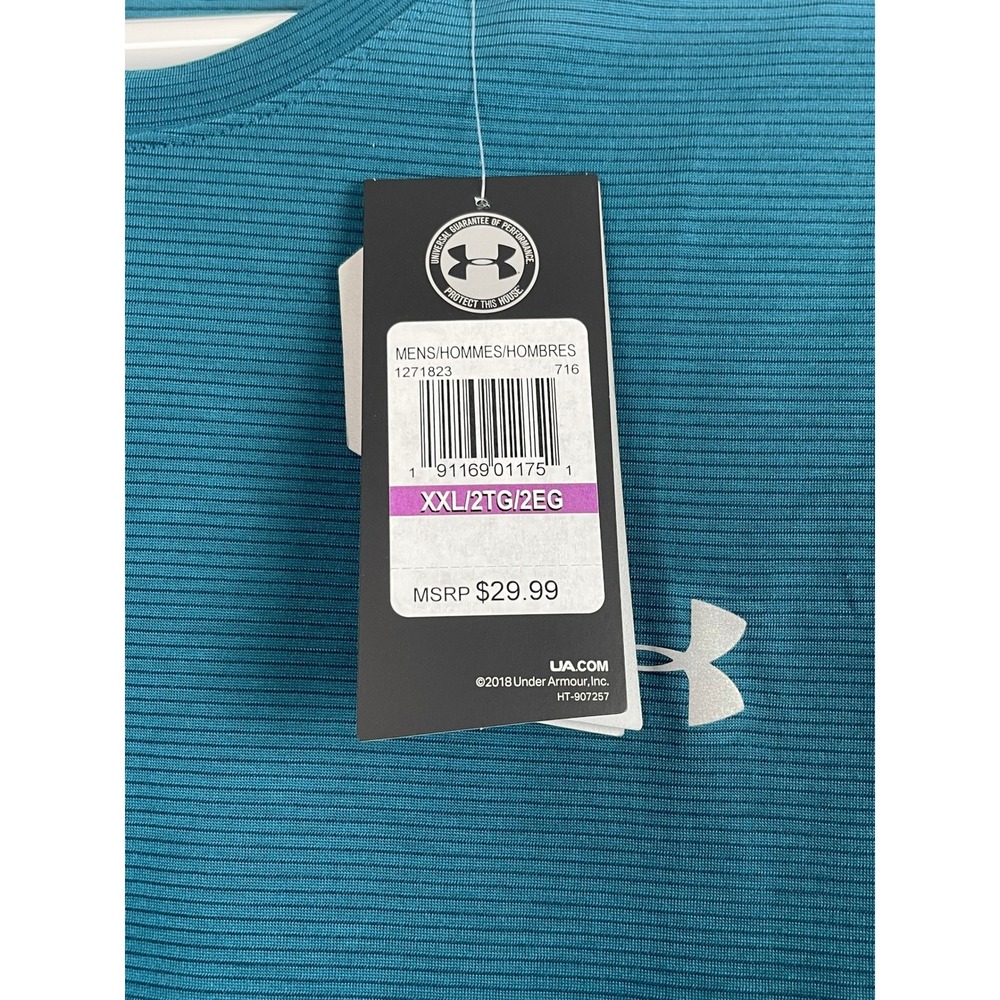 00658 Under Armour Threadborne Mens XXL Teal Golf Athletic TShirt Heatgear NWT - Picture 10 of 10